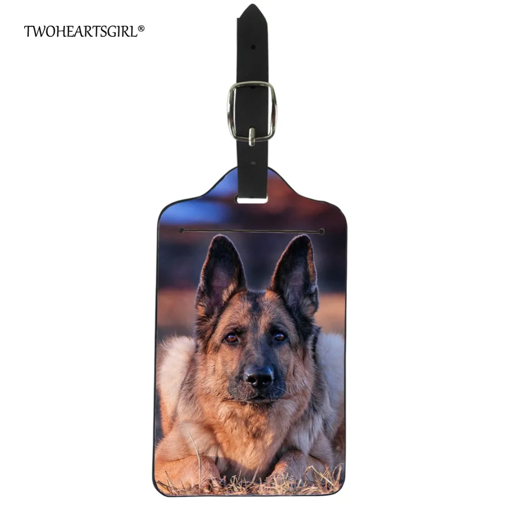 

Twoheartsgirl Novelty German Shepherd Print Luggage Tag Travel Accessories Funny Women Leather Suitcase Address Name Id Holder