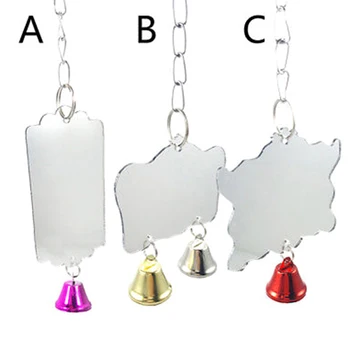 

3 Sizes Hanging Cage Toy For Parrot Cockatiel Birds Single Face Mirror Parrot Bird Toys Swing Bird Cage Toys With Bell