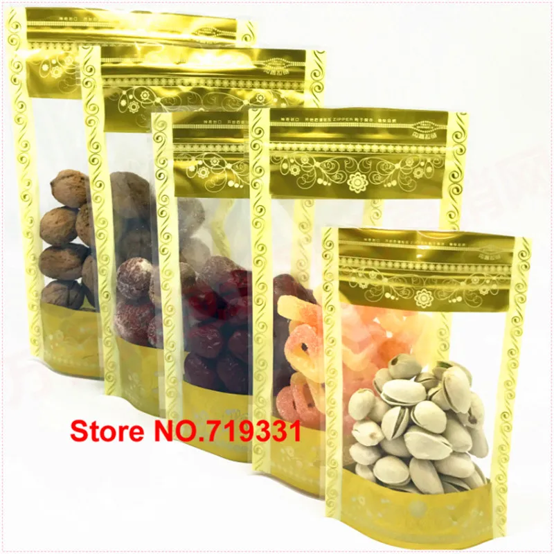High Quality Stand Up Gold Printed Zipper Bag Cartoon Ziplock Transparent Plastic Packaging 100pcs | Дом и сад
