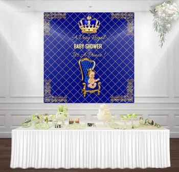 

HUAYI Royal Blue and Gold little prince photography backdrop baby shower background sm-040