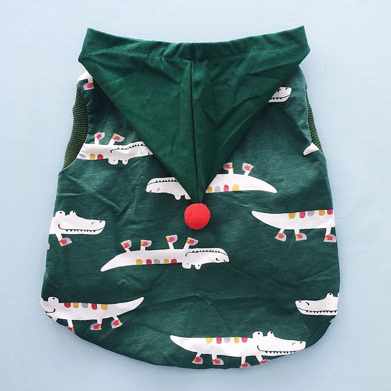 Крокодиловый принт, французский бульдог, летняя хлопковая жилетка для собаки, одежда для маленьких собак, одежда с Мопсом, дышащие толстовки с капюшоном для толстых щенков - Цвет: Green