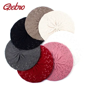 

Geebro Women'S Plain Color Knit Beret Hat Ladies French Artist Beret Hats Spring Casual Thin Acrylic Berets For Women Beanie
