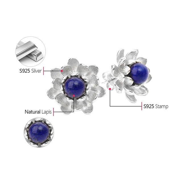 Boucles d'oreilles Lapis Lazulli - Pétale d'argent 2