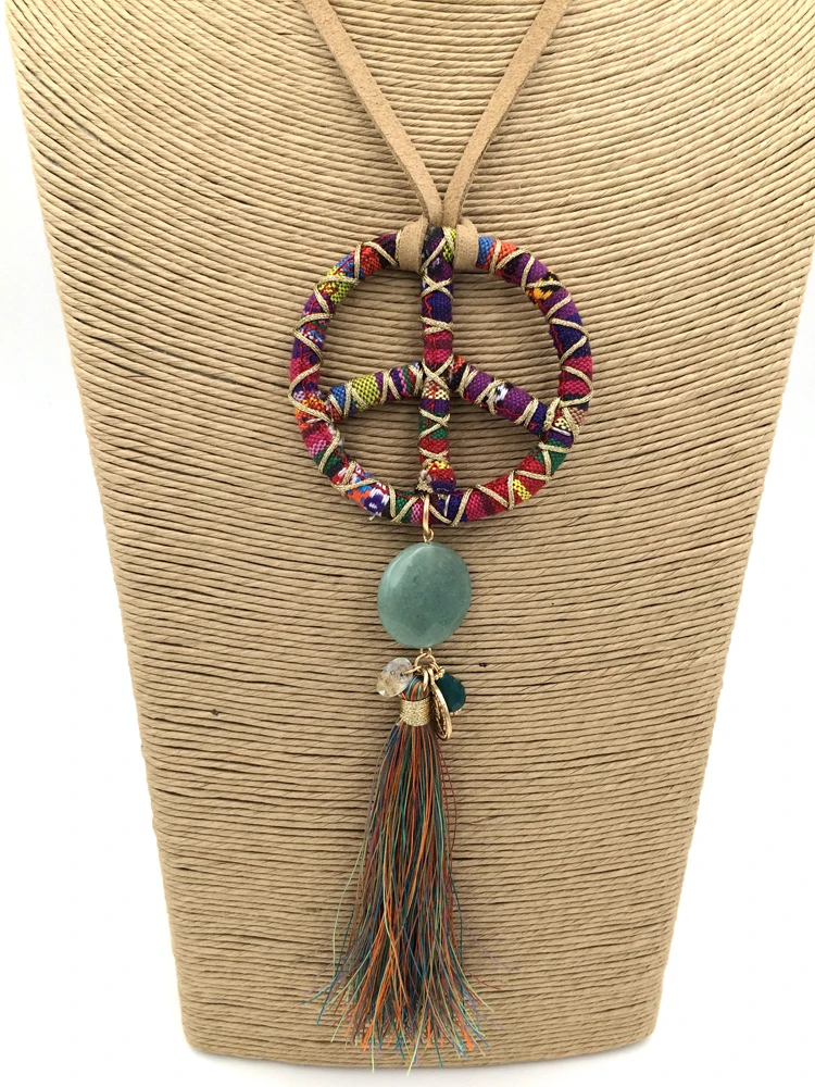 

2015New personalized handmade jewelry supplier unique boho peace sign pendant long Necklaces for women