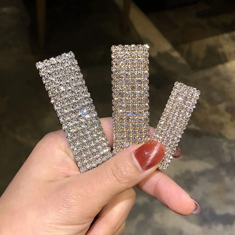 

RE Luxury crystal hair clip shiny rhinestones long hair pins barrettes for women girls fashion show ornament hair D31