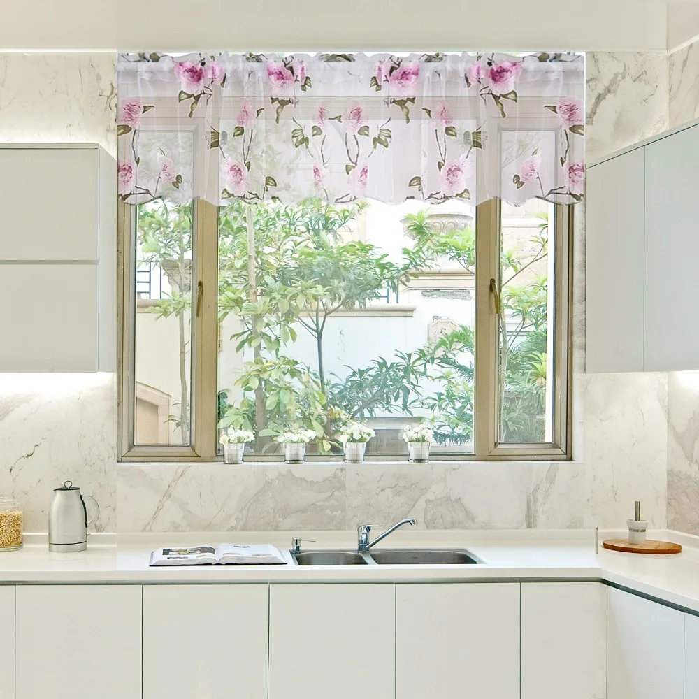 Topfinel, современные короткие шторы с розами, оконная тюль, вуаль, прозрачная драпировка для кухни, ванной комнаты, панель, домашний декор