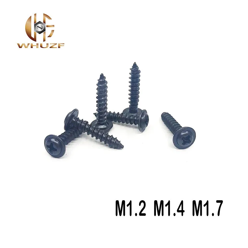 

100pcs M1.2/M1.4/M1.7 Pan Tip Round with Pad Self-tapping Screw Black/ with Self-tapping Screws