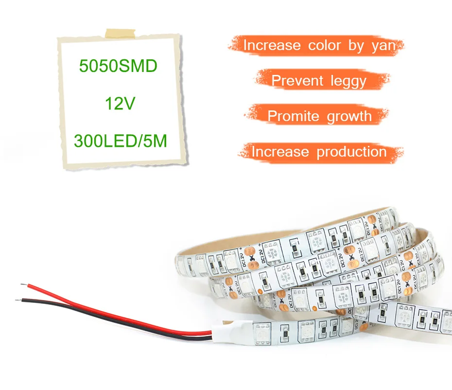 SMD 5050 DC 12 V Водонепроницаемый светодиодный лампы для роста гибкая лента, полоска свет для Аквариум теплица Выращивание растений гидропонным