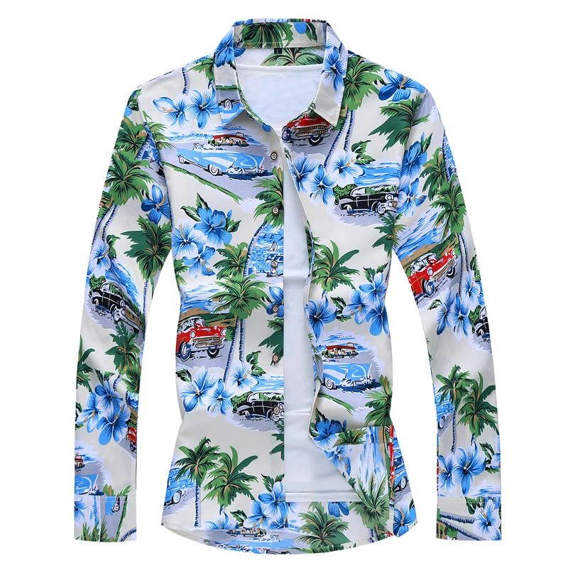

2019 Male Shirts Long Sleeve Men Shirt Brand Clothing Casual Slim Fit Camisa Floral Beach Hawaiian Shirt Masculina Chemise Homme