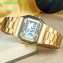 SANDA простые часы из нержавеющей стали мужские модные повседневные ультра тонкие наручные часы водонепроницаемые цифровые мужские часы Relogio Masculino 405