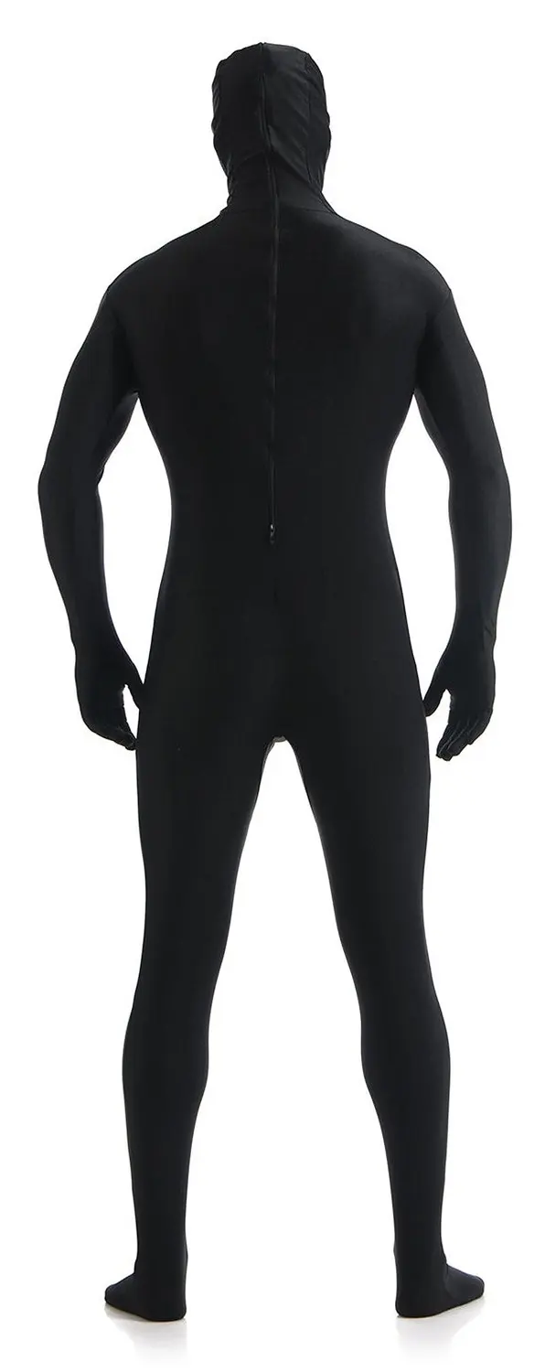 Черный костюм Zentai для мужчин и детей боди с капюшоном из лайкры маской комбинезон