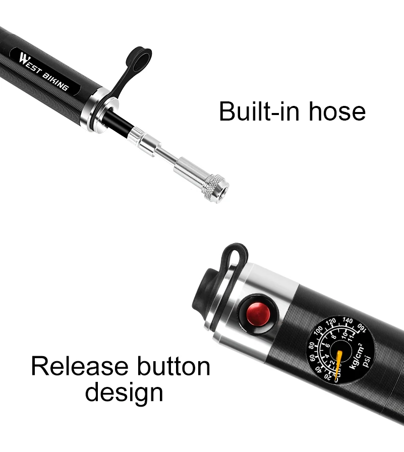 WEST BIKING велосипедный насос из алюминиевого сплава 160PSI калибровочный шланг для шин велосипедный воздушный насос дорожный горный велосипед аксессуары ручной велосипедный насос