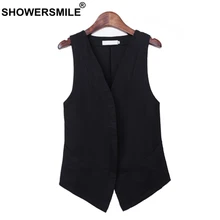 SHOWERSMILE Gilet Vests For Women Black Linen Waistcoat Female Short Light Weight Slim Ladies Spring Summer Sleeveless Jackets