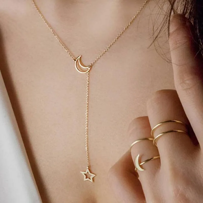 

Fashion Moon Star Pendant Choker Necklace Gold Color Alloy Zinc Chain Necklace Necklace For Women Party Jewelry Archery Necklace