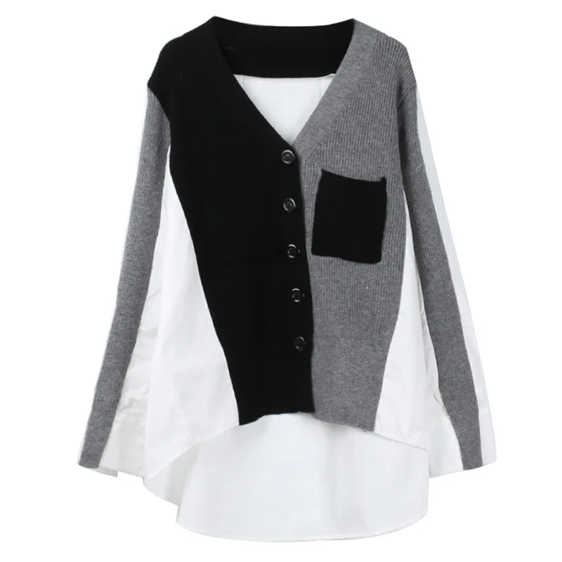 SuperAen Весенний женский свитер Дикая мода повседневные женские вязаные топы с длинным рукавом нестандартная женская одежда - Цвет: grey