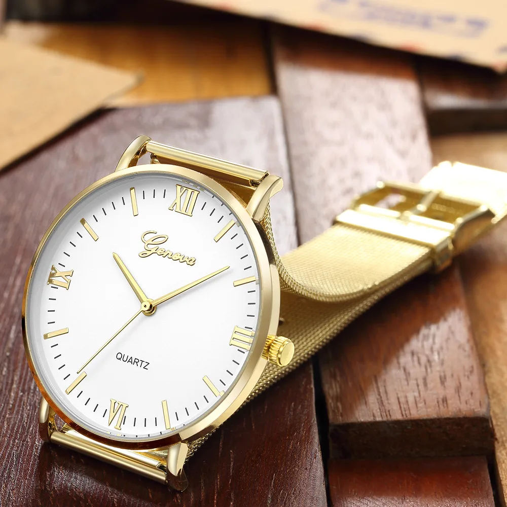 Geneva классические популярные роскошные женские Аналоговые Кварцевые аналоговые наручные часы из нержавеющей стали под платье женские часы Montre Femme#1108