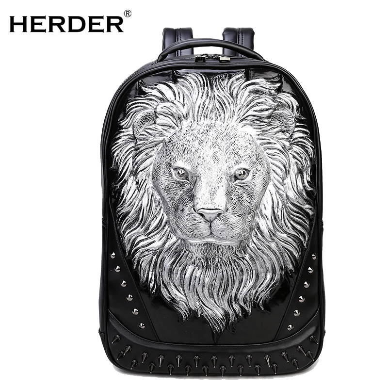 

HERDER Women leather Backpacks 3D lion print men 3A quality Teenager School ladies travel Girls Bag Mochilas Mujer Designer