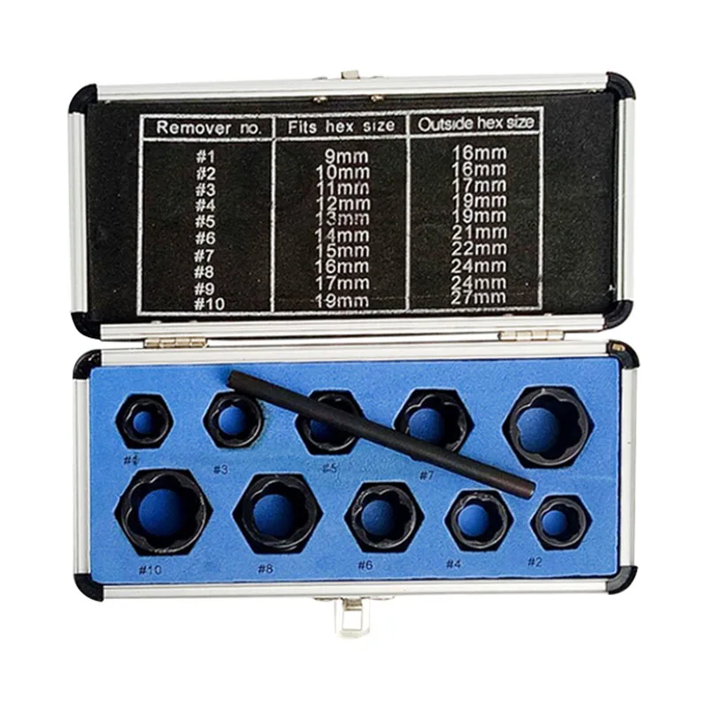 

11Pcs Hand Tools Kit With Box Damaged Bolt Nut Screw Remover Extractor Removal Set Nut Removal Socket Tool Threading