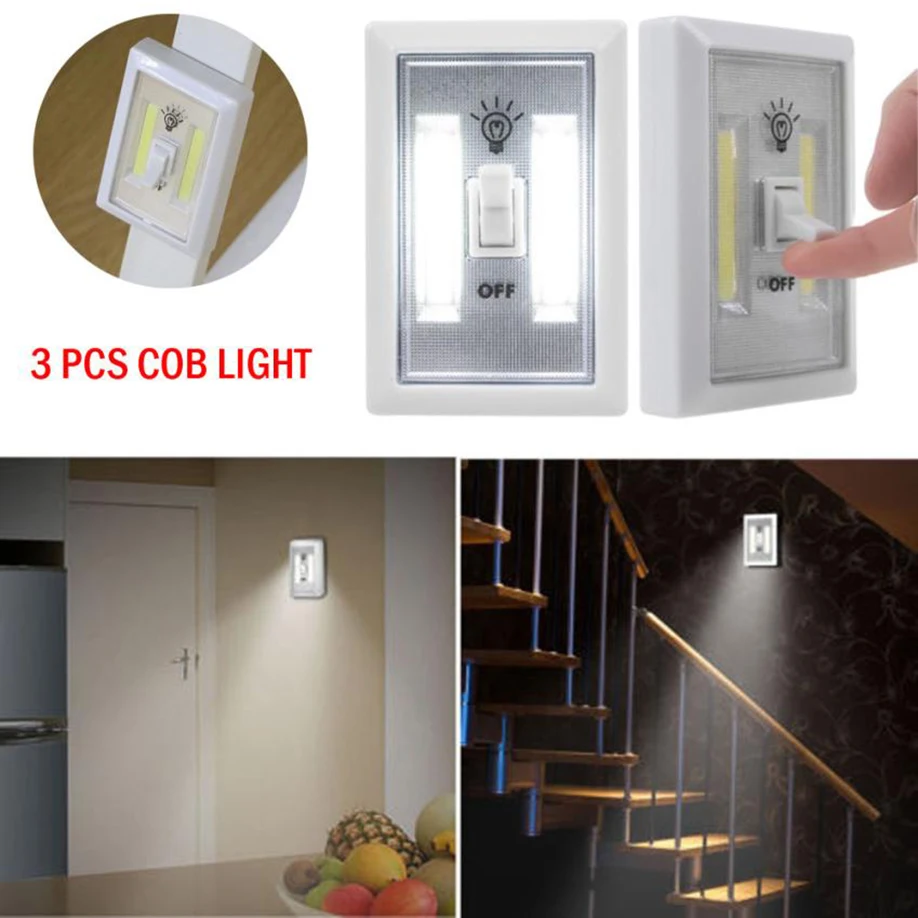 3 PCS COB LED Wall Switch Wireless Battery Operated Closet Cordless