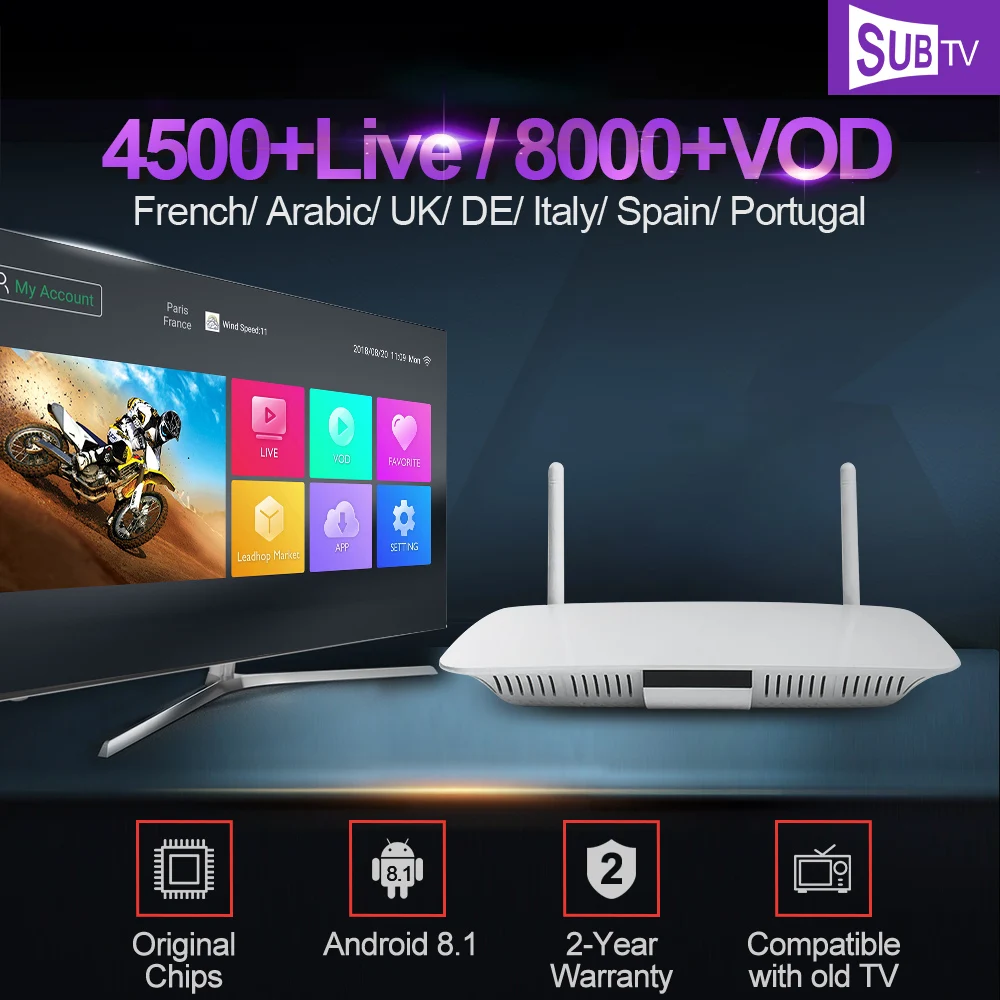 

Q1404 Android 8.1 Smart Tv Box Iptv Subscription RK3229 With SUBTV 1 Year Iptv 4K Full HD French Arabic UK Portugal Italy Iptv