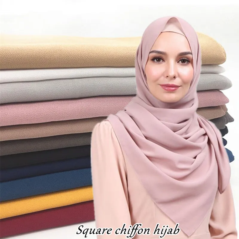 Высококачественный перламутровый пузырь шифон хиджаб квадратный шарф, платок мусульманский тюрбан головная повязка однотонная тяжелая ткань YS436