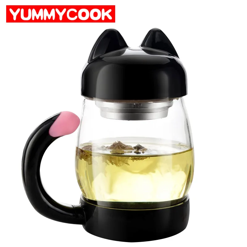 420ml Cute Cat Glass Mug With Filter Coffee Tea Drinkware Cup Outdoor Travel Wholesale Cooking Kitchen