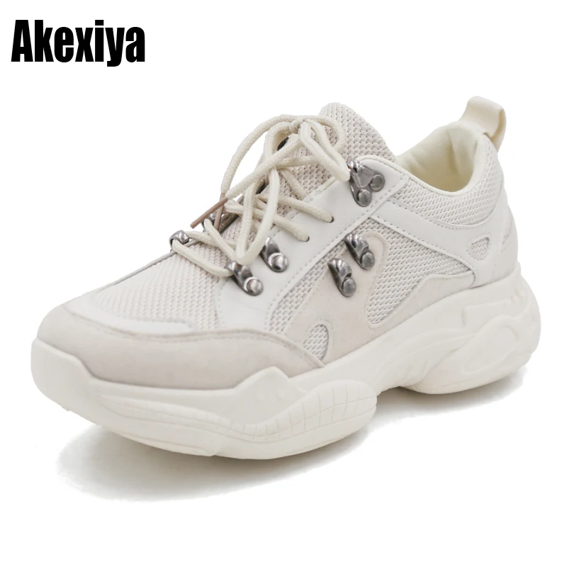 

Women's Sneakers Mesh Breathable Beige Ladies Shoes Lace-up Wedge Women Platform Shoes zapatillas mujer Size 35-39 f916