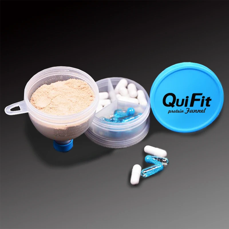 QuiFit Funnel Shaker Protein Powder Container Pillbox Funnel Protein Storage 2 Layers Multifunction 2 in 1 Box for Shaker Bottle