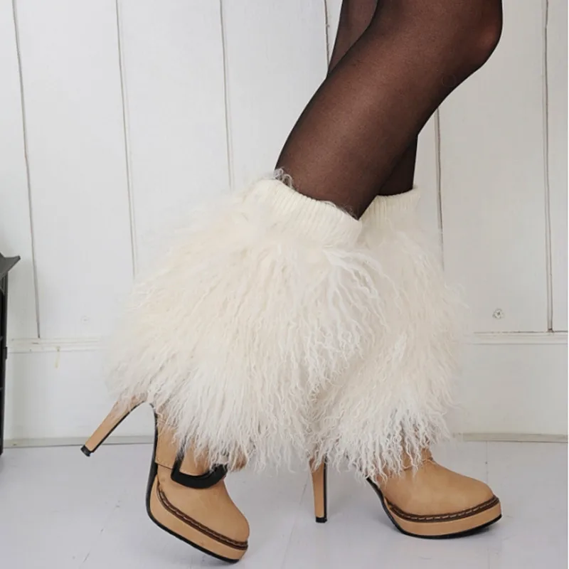 Beach wool socks genuine fox fur warm shaggy white hair fashionable fur boots socks socksin