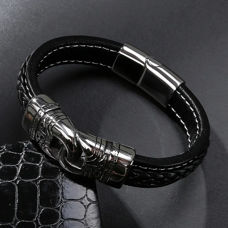 

Fashion Men's Leather Bracelet For Men Stainless Steel Magnetic Buckle Bangles Man Punk Leathers Bracelets Gift Wristband