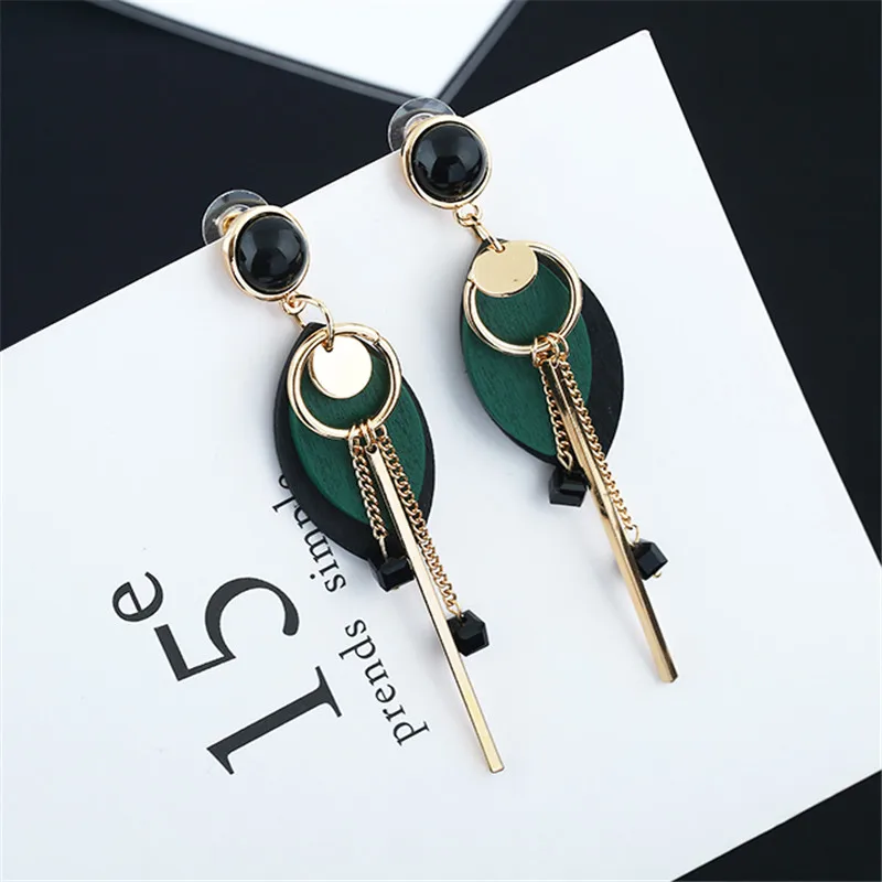 

2019 new fashion jewelry elegant Bohemia style long tassel black Resin earrings gold Geometrical metal earring for women gift