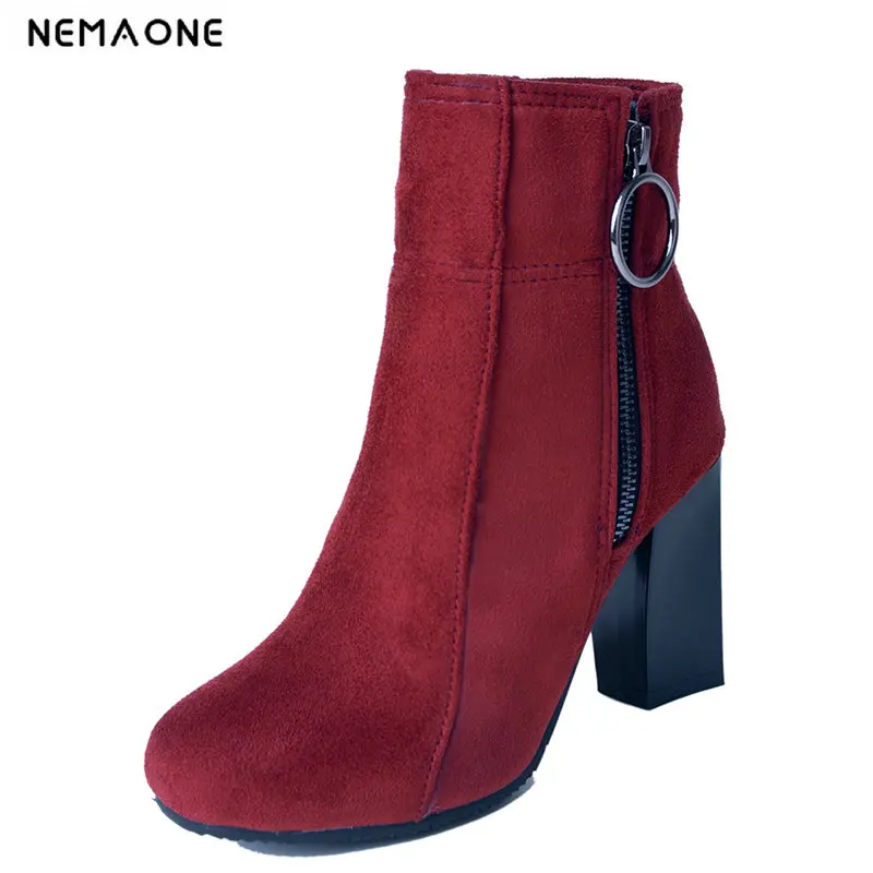 

2019 Women Round Toe 8cm High Heel Ankle Women Boots Spring Autumn Women Shoes Autumn Winter Casual Party Shoes Size 34-43