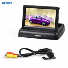 Diykit проводной 4.3 дюймов складной заднего вида Мониторы автомобиля Мониторы Реверсивный Камера автомобиля Камера комплект Резервное копирование Парковка Интимные аксессуары