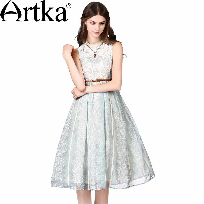 Artka женская Летний Новый Кружева Лоскутная Шифоновое Платье Винтаж Стенд