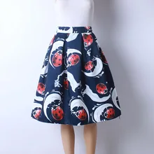 2016 Autumn New Women Fashion Satin Fabric Character Printed Middle Knee-Length Skirts Ladies Ball Gown Pettiskirt