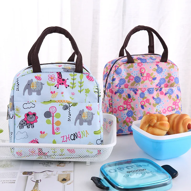 

2019 New Waterproof Picnic Lunch Bag Portable Oxford Canvas Tote Bags Food Storage Bags For Women Lunch Box Printing Thermal Bag