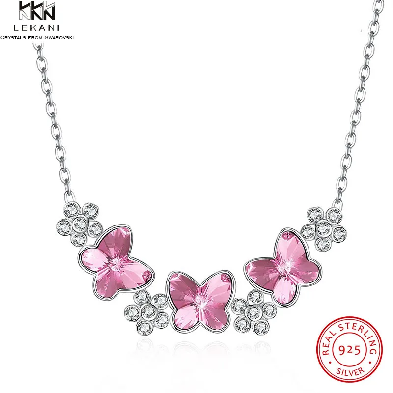 

LEKANI Crystals From Swarovski Necklace 925 Women's Crystal Butterfly Boutique Jewelry Fashion Lady Pendant Necklace Gift