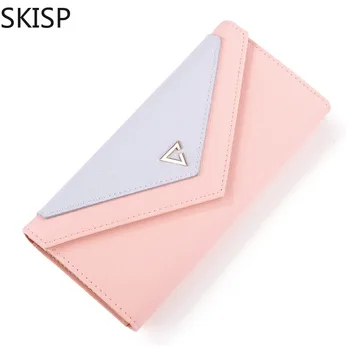 

Pink Long Wallet Women Patchwork Ladies PU Purses Card Holder Hasp Coin & Phone Pocket Female Wallets Clutch Solid Color HOT