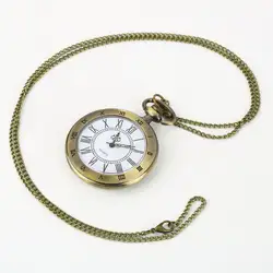 Винтажные бронзовые карманные часы римские антикварные цифры цепочка ожерелье кулон кварцевые часы