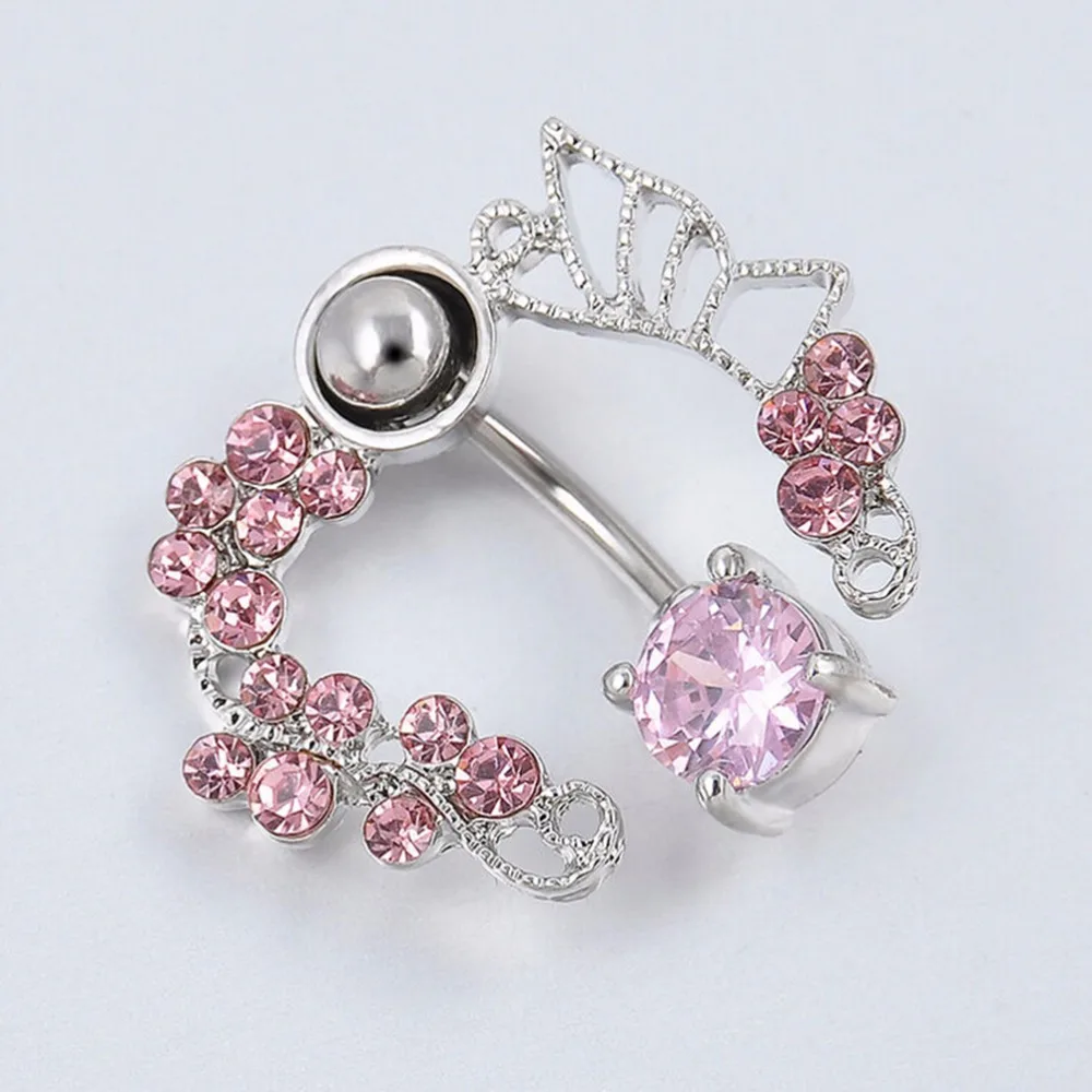 

Pink Butterfly Crystal Flower Belly Ring Navel Studs Body Piercing Jewelry