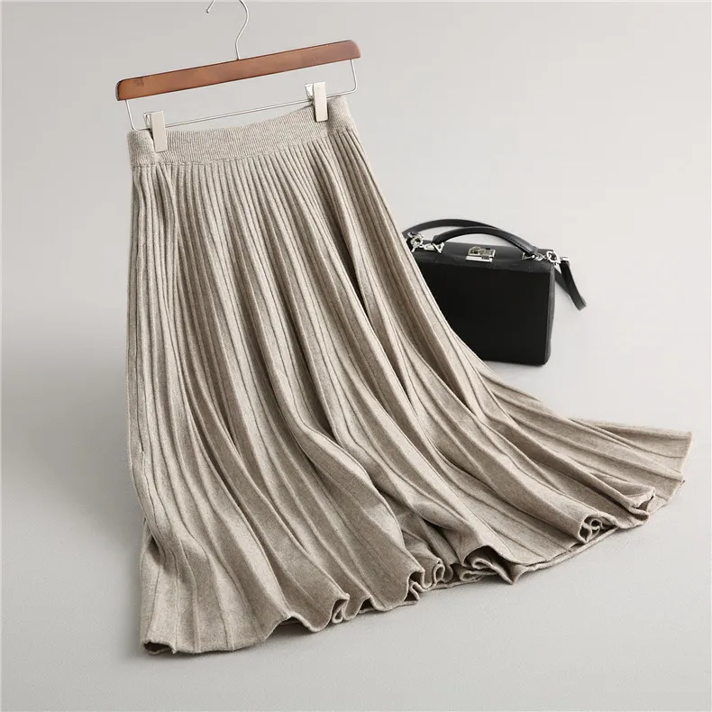 Зимняя женская плиссированная юбка Модная элегантная осенне-зимняя вязаная юбка однотонная с эластичным поясом saia