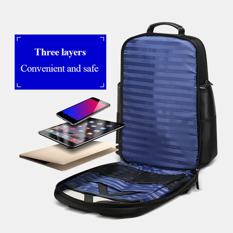 BOPAI рюкзак с защитой от кражи, зарядка через usb, дорожная сумка для ноутбука, сумка из коровьей кожи для 15,6 дюймов, Большой Вместительный бизнес-рюкзак, водонепроницаемый