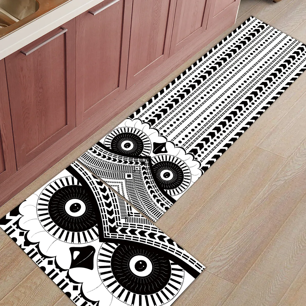 2 шт. кухонные подстилки И КОВРИКИ НАБОР Современный абстрактный геометрический рисунок Сова домашний декор Нескользящая зона бегун входной коврик