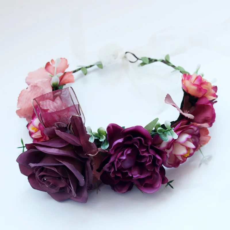 

Women Wedding Flower Crown Wreath Floral head band Garlands Bridesmaid Flower Headband girls hair Accessories Bride headdress