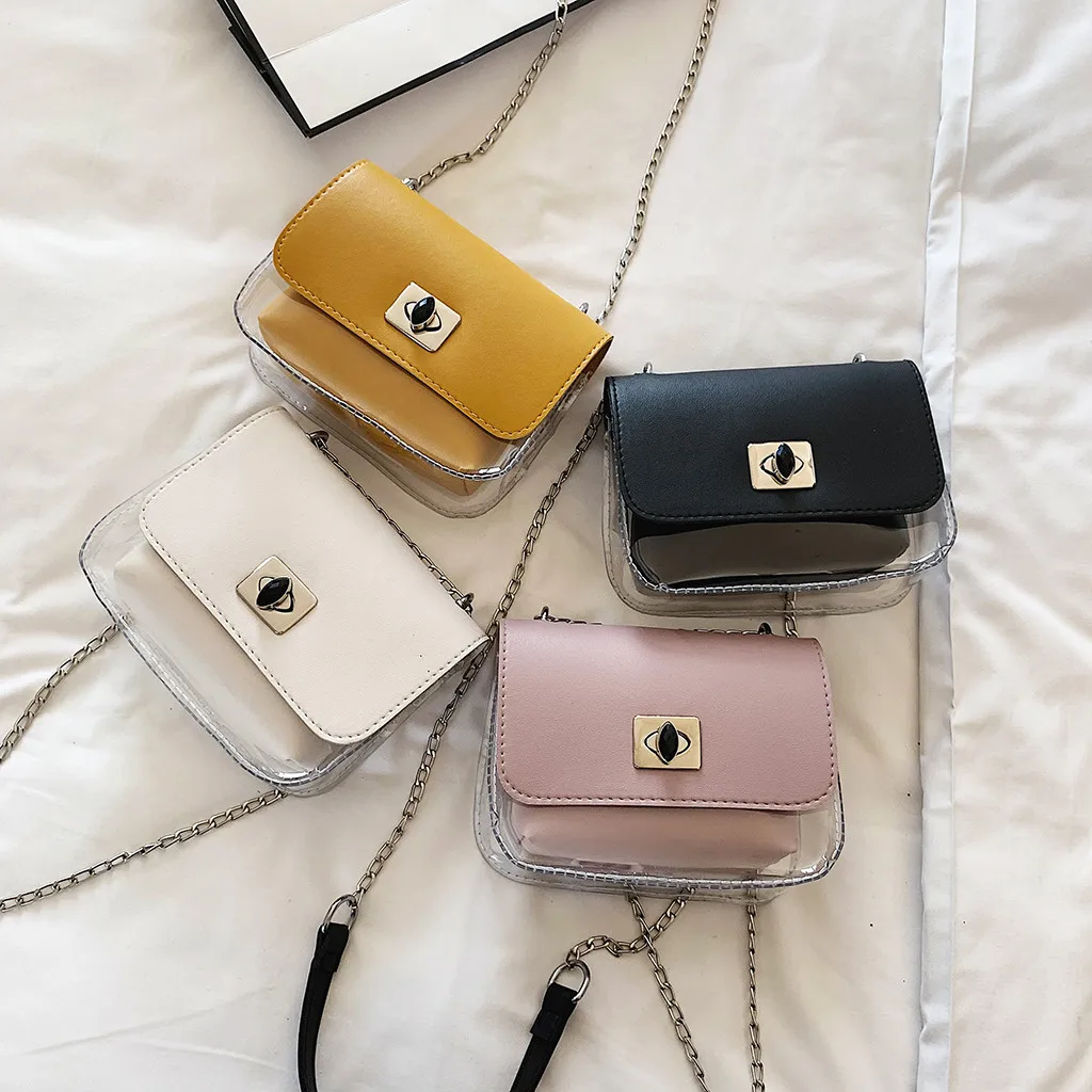 

Women Transparent Messenger Bag Chain Shoulder Bag Fashion Small Square Bag Torba na trend 2019