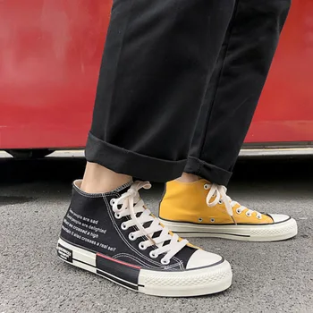 

New Fashion Mixed Colors High-Top Men'S Canvas Shoes Casual Sports Lace-Up Hard-Wearing Student Street Shooting Tide Shoes Male