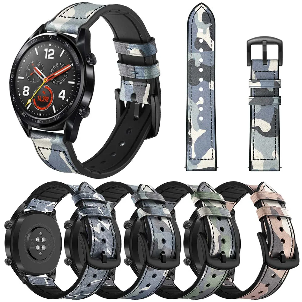 

22mm Camouflage Silicone Leather Strap for Huawei Watch GT/2 Pro Wrist Band for Samsung Galaxy Watch 46mm/Gear S3 Bracelet
