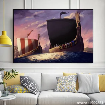 

cotton no frame modern cartoon boat seascape canvas printings oil painting printed on cotton home wall art decoration pictures