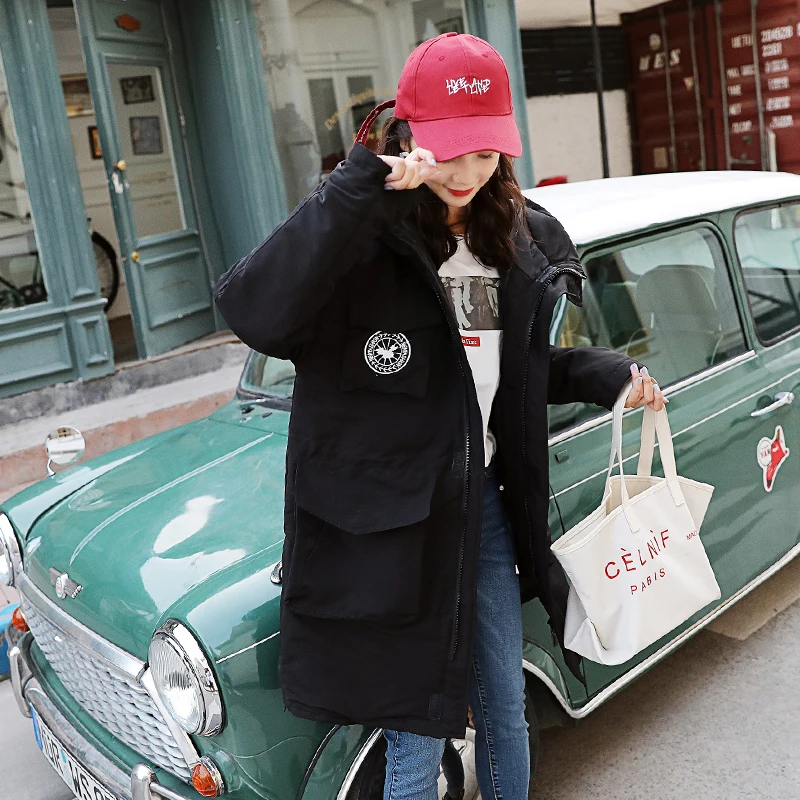 Najtaniej Nowy projekt 2019 kobiety kurtka zimowa moda luźne z kapturem kobiet długi płaszcz bawełny wyściełane Oversize Parka