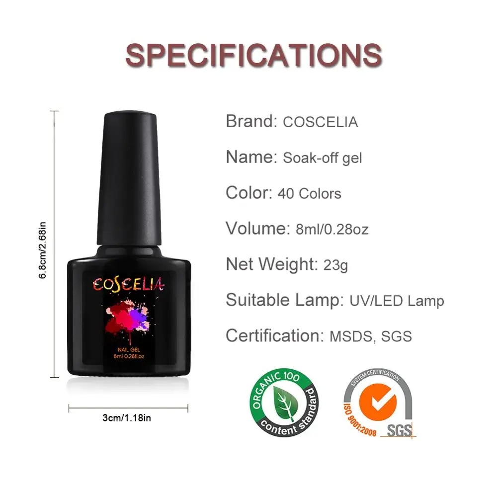 COSCELIA 40Pcs/Set High Quality Gel Nail Polish Set 8ML Manicure Set For Gel Varnish Nail Art Nail